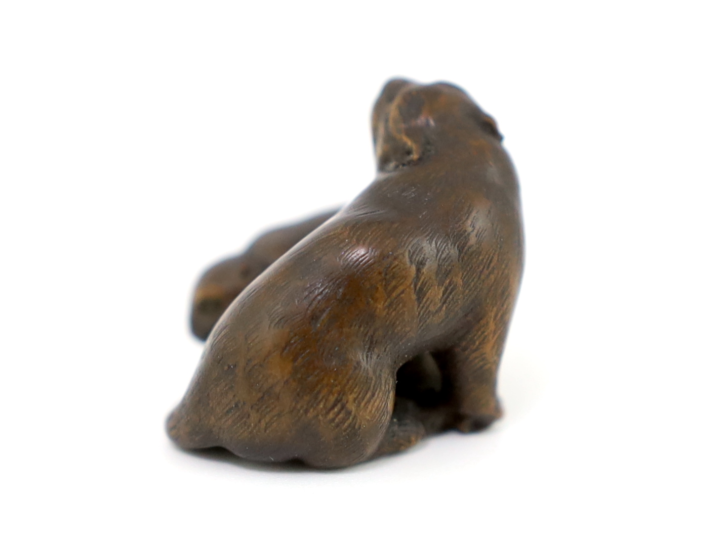 A Japanese carved wood netsuke of a tiger and cub, 19th century